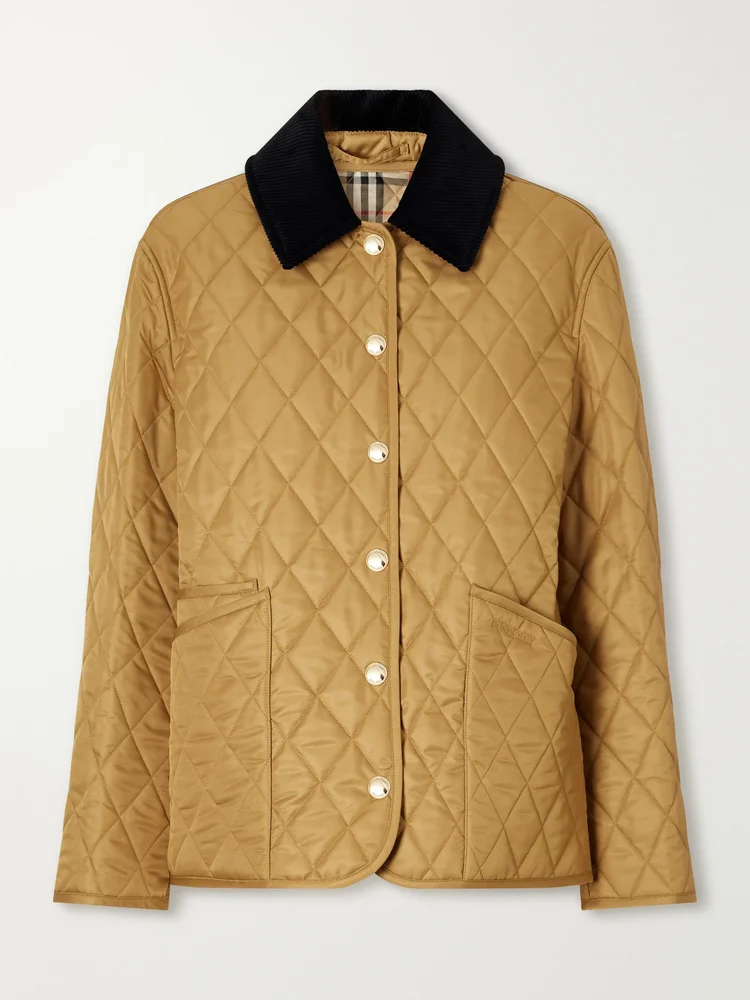 Corduroy-trimmed quilted shell jacket