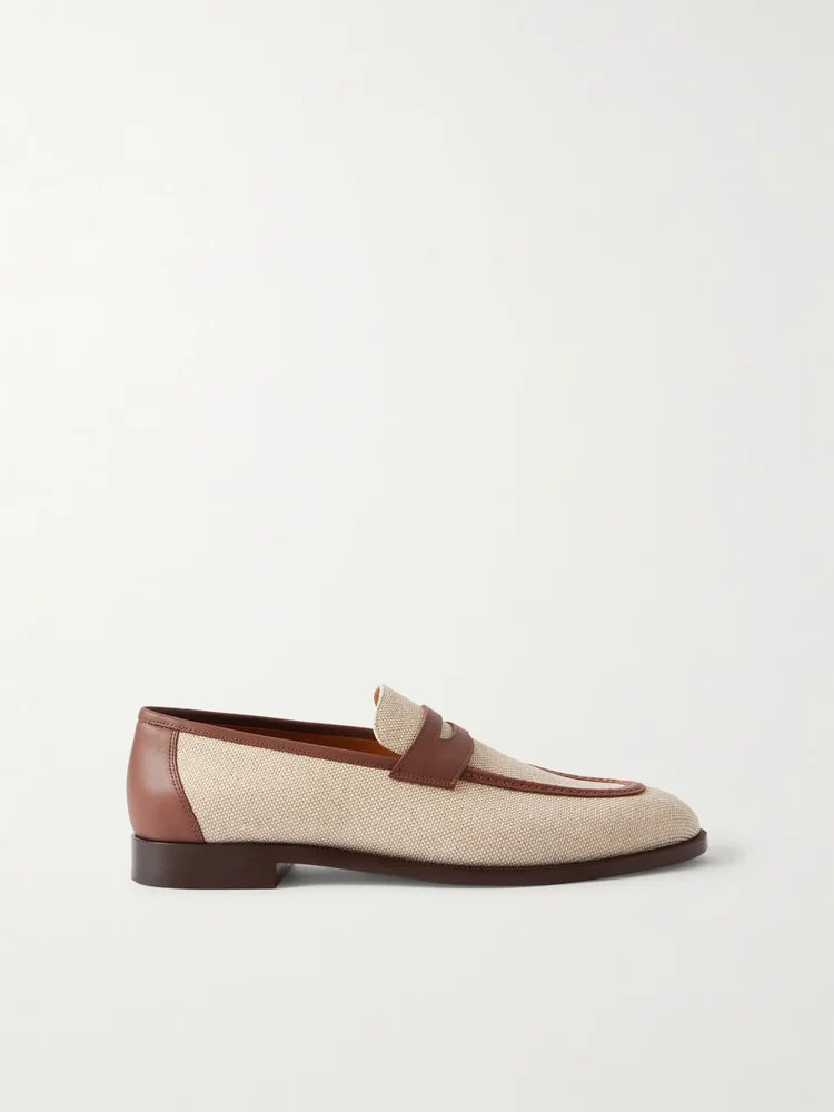 Sergio leather-trimmed canvas loafers
