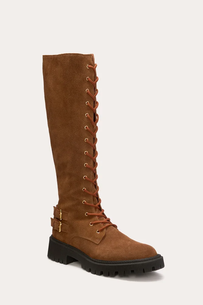 Valentina Buckled Tall Combat Boot | HERITAGE BROWN