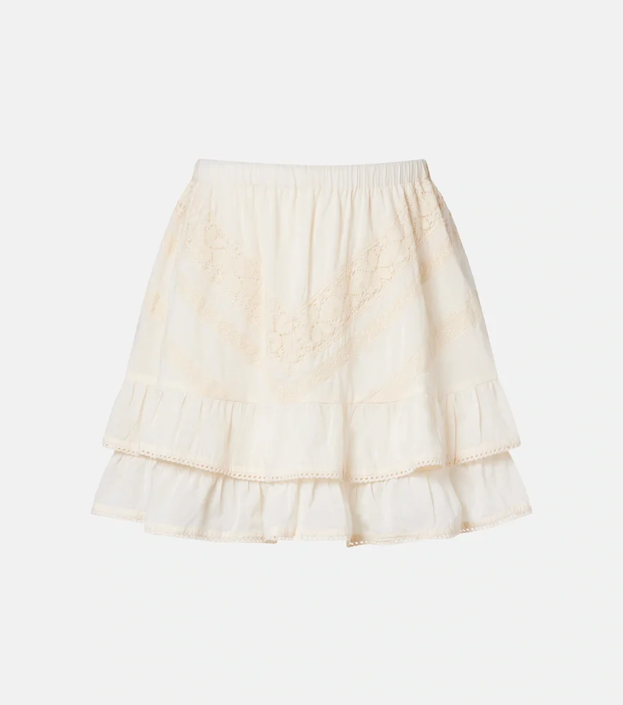 Ruffled lace-trimmed cotton miniskirt
