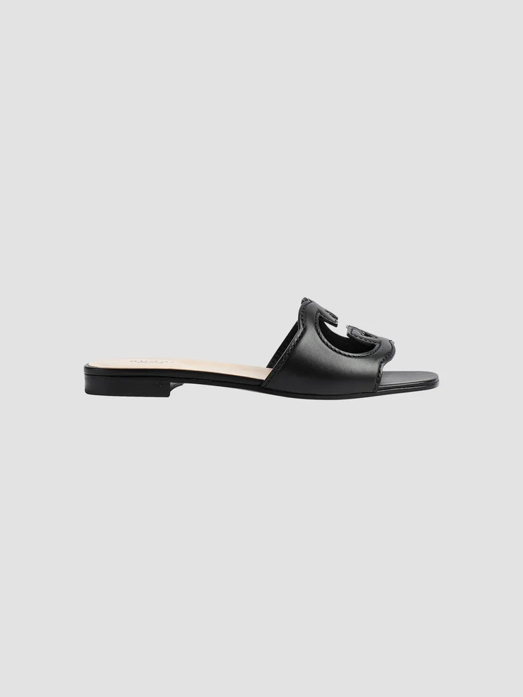 GG Cut-Out Leather Slides