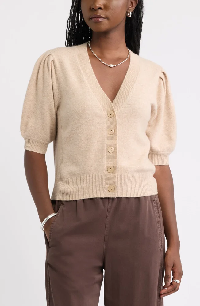 Wool & Cashmere Puff Sleeve Cardigan