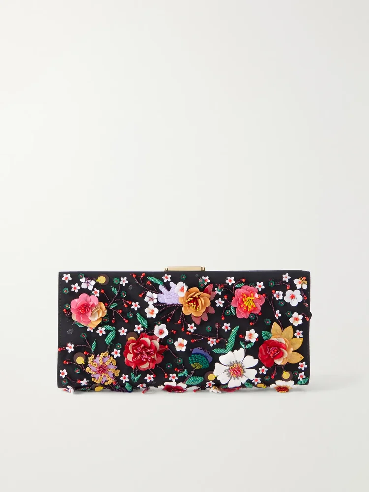 Pats floral-embellished silk-faille clutch
