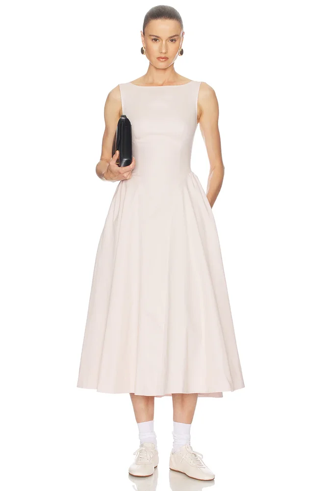 Stretch Cotton Sateen Midi Dress