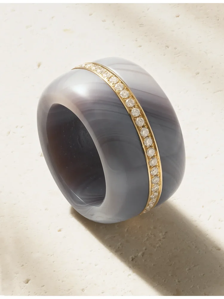 Pebble 14-karat recycled gold, agate and diamond ring