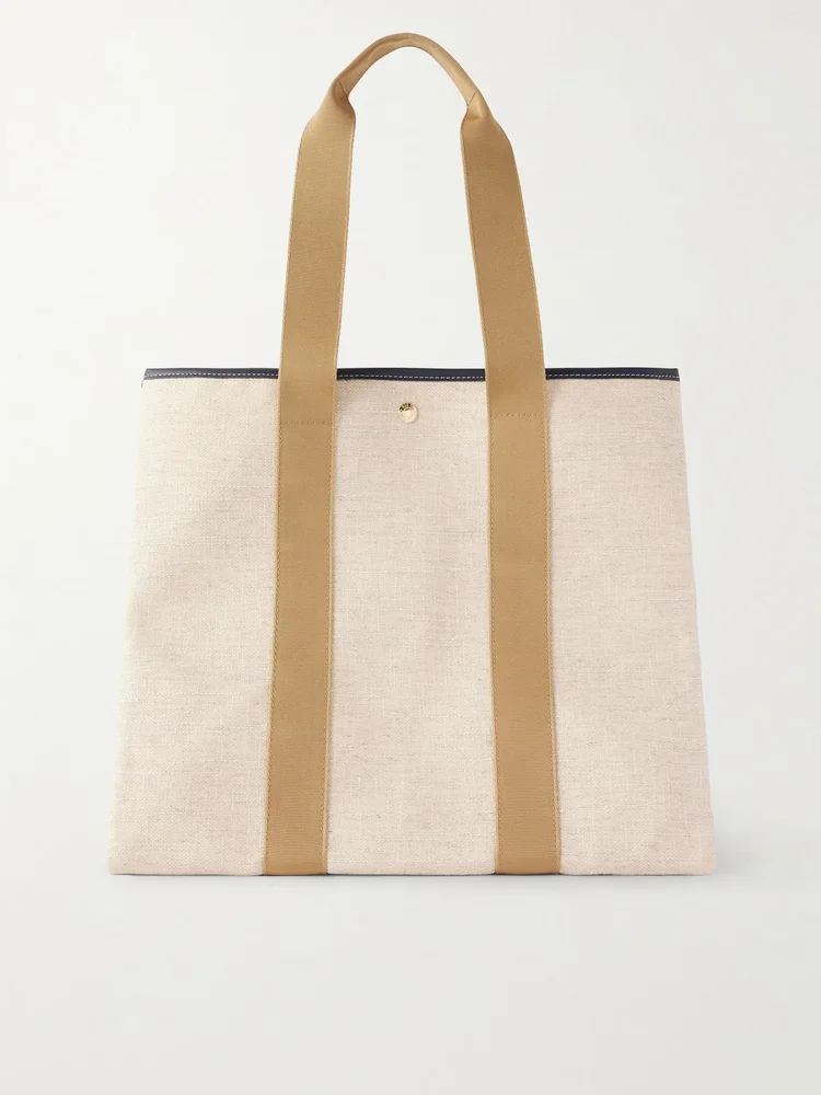 Traversée large leather-trimmed linen tote