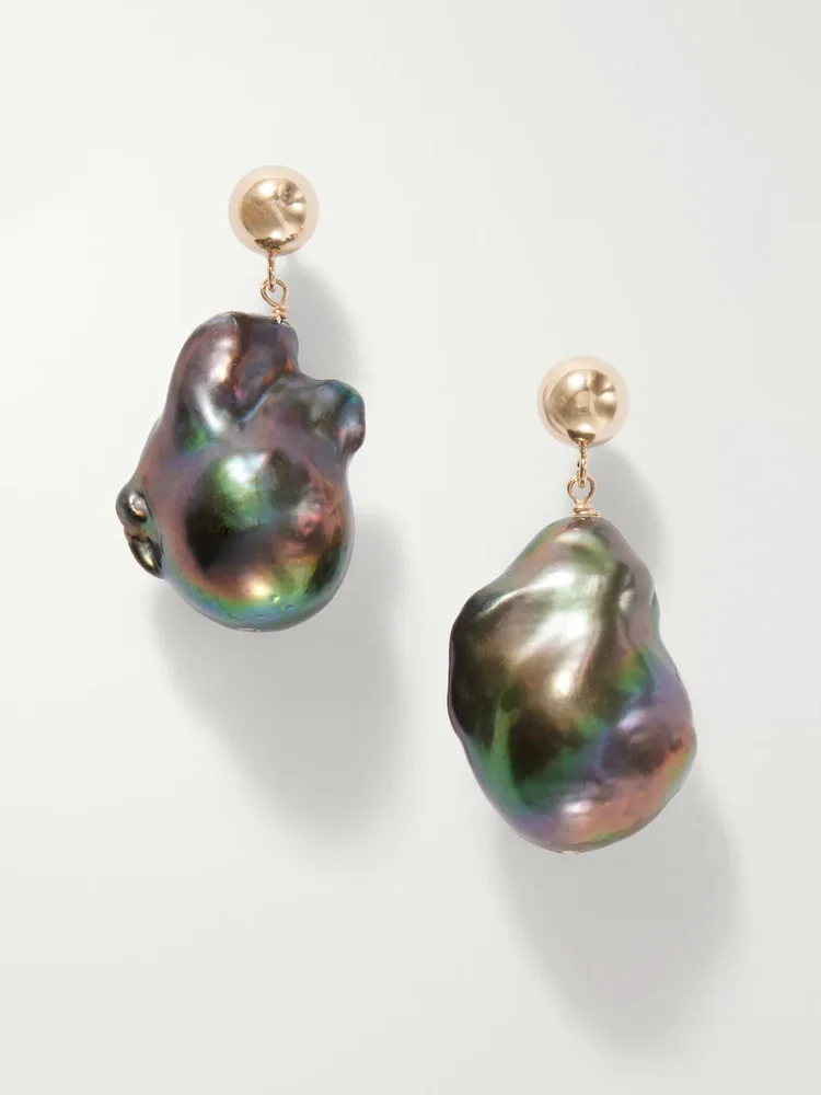 Nymph 14-karat gold and black pearls earrings