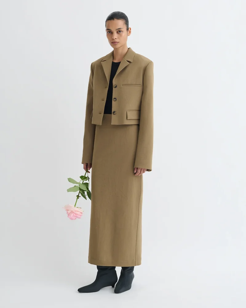 Nya - Paper Jersey Midi Skirt - Brown