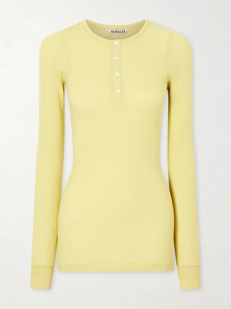 Ribbed-knit cotton T-shirt