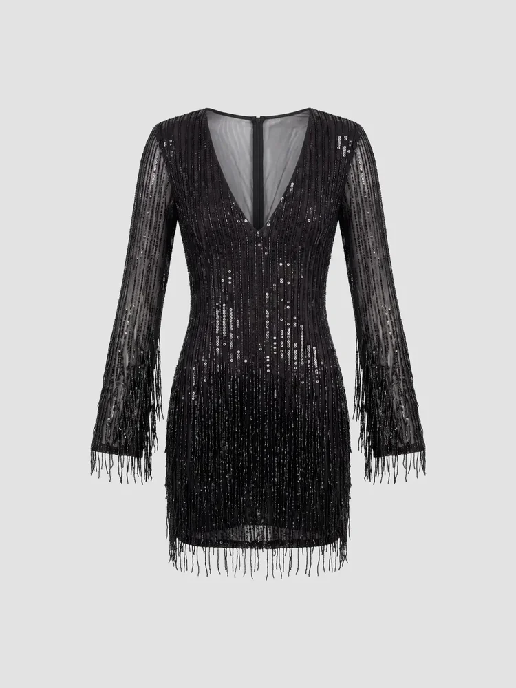 Sequined Fringed Mini Dress