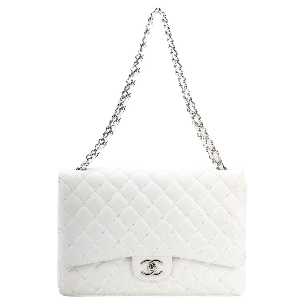 Pre-Owned White Caviar Maxi Double Flap Bag