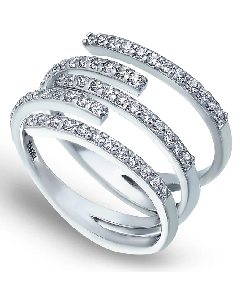 Cubic Zirconia 5 Row Bypass Ring in Silver Plate & 18k Gold Plate
