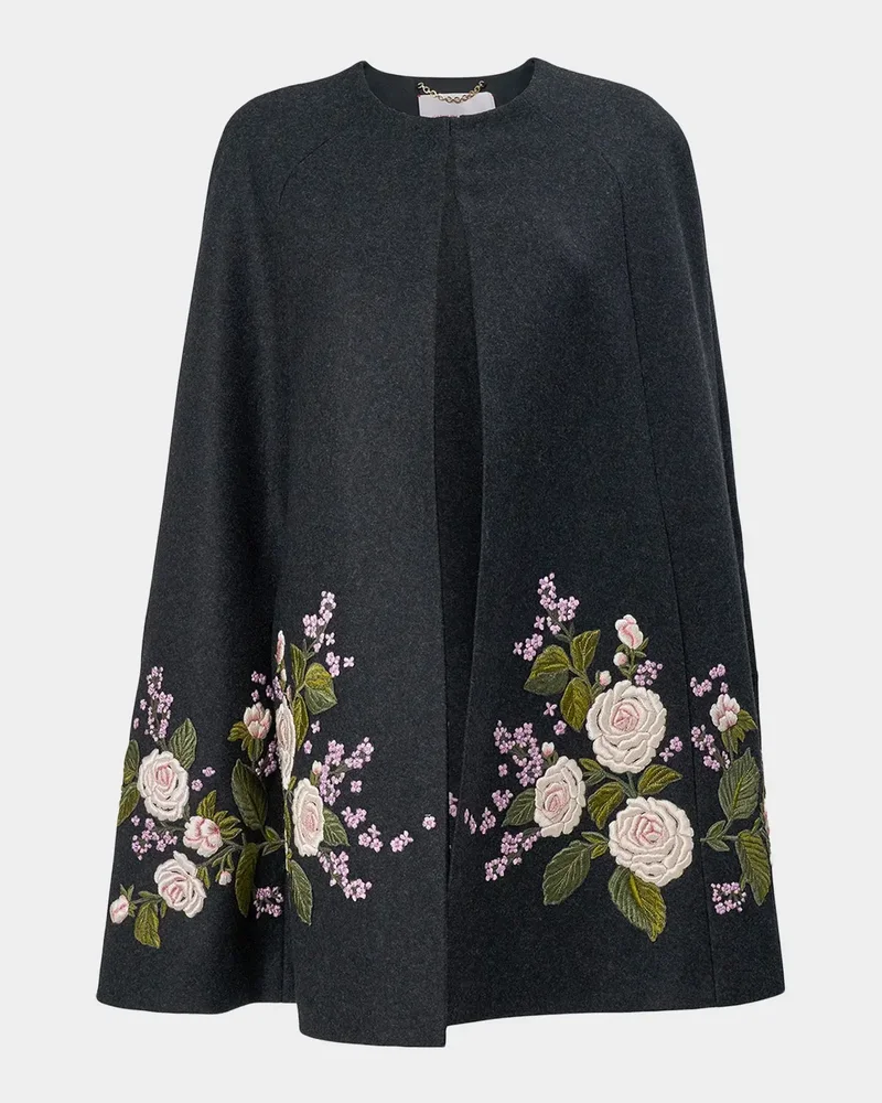 Floral-Embroidered Virgin Wool Cape