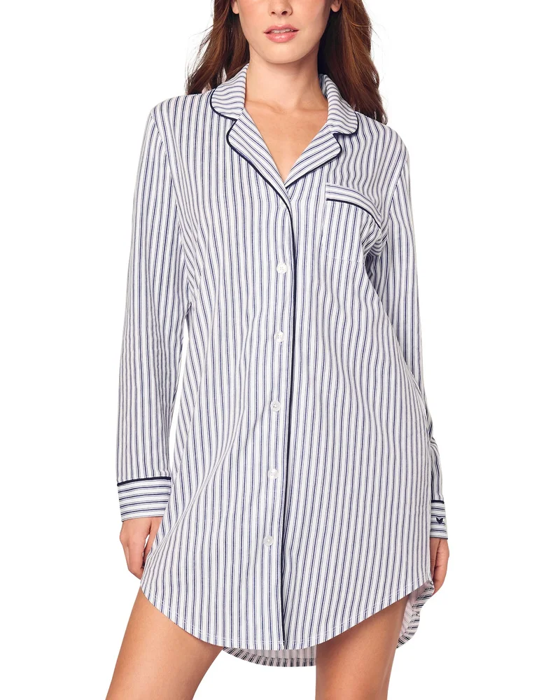 Navy French Ticking Pima Nightshirt