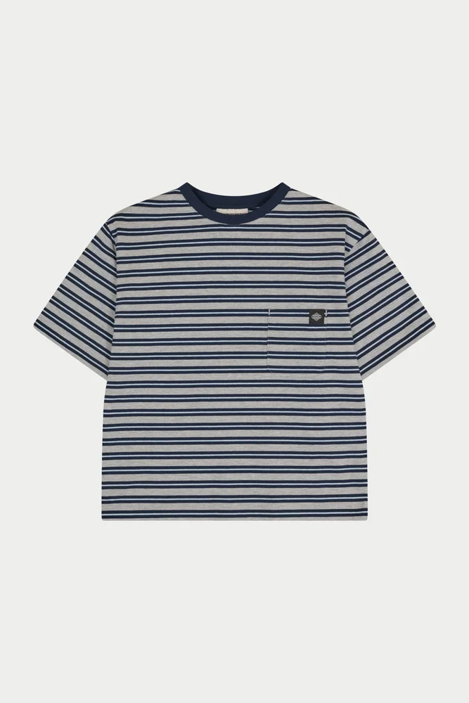 STRIPE POCKET SHORT SLEEVE T-SHIRT - NAVY