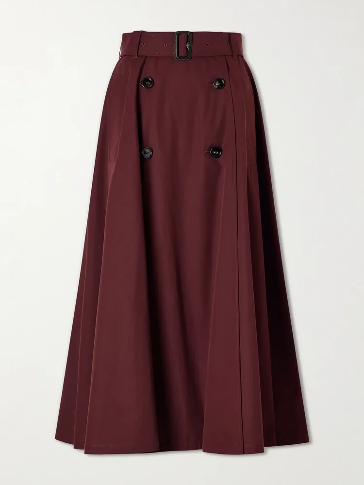 Belted wool midi skirt