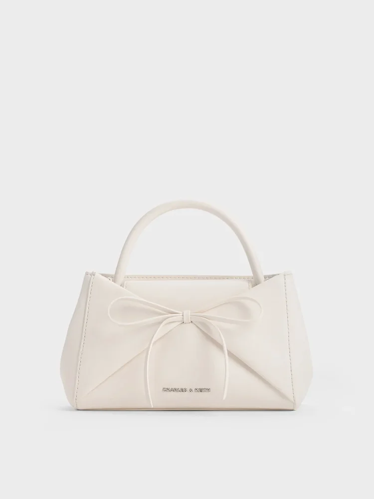 Hazel Bow Panelled Top Handle Bag, Cream