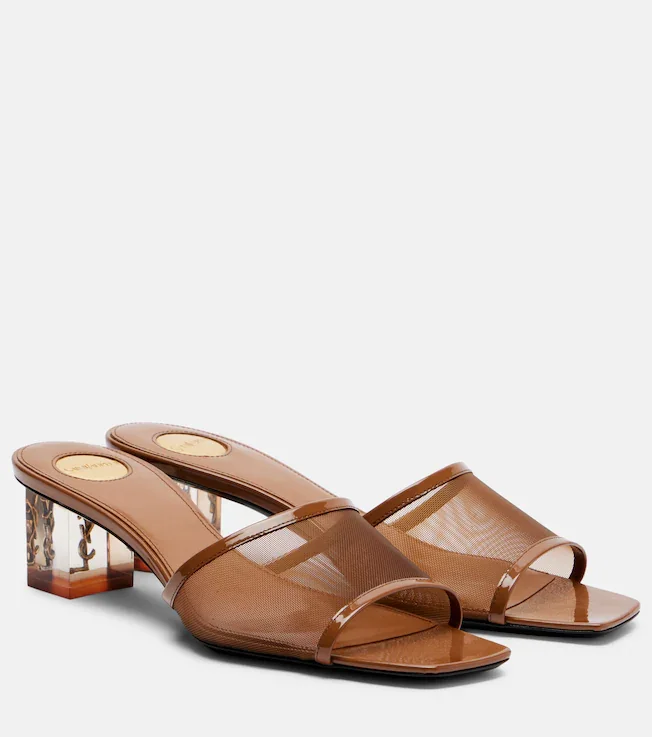 Sip leather-trimmed mesh mules