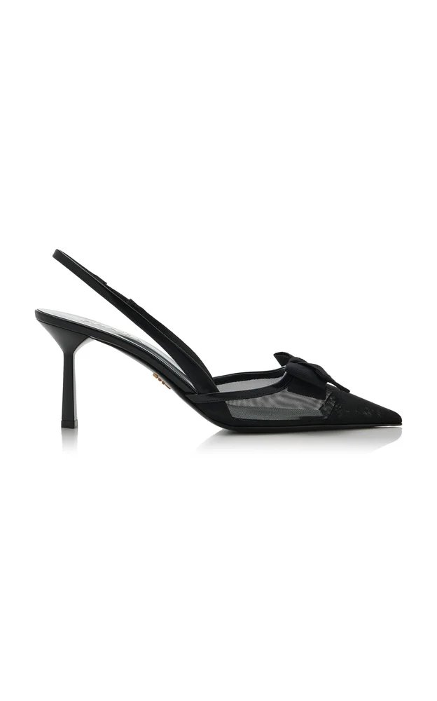 Bow-Detailed Mesh Slingback Pumps