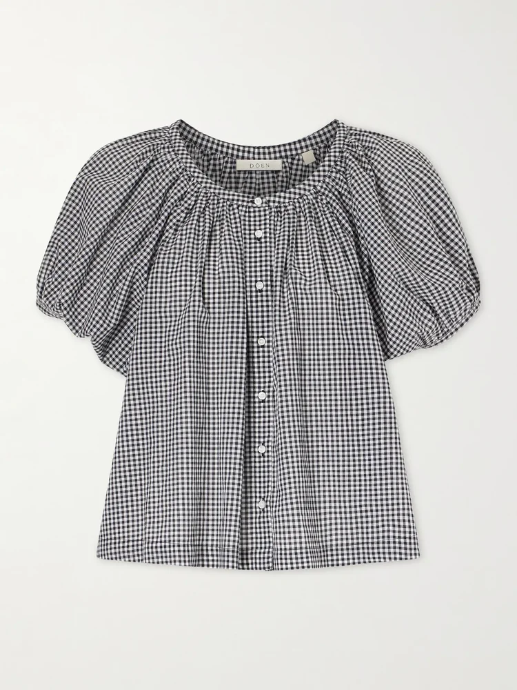 June gathered checked cotton blouse