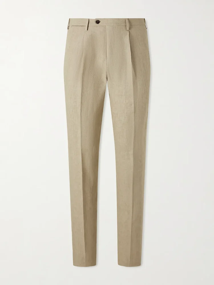 Incotex Straight-Leg Pleated Linen Trousers