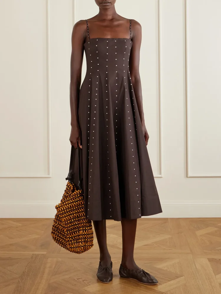Wylie embellished paneled cotton-blend poplin midi dress