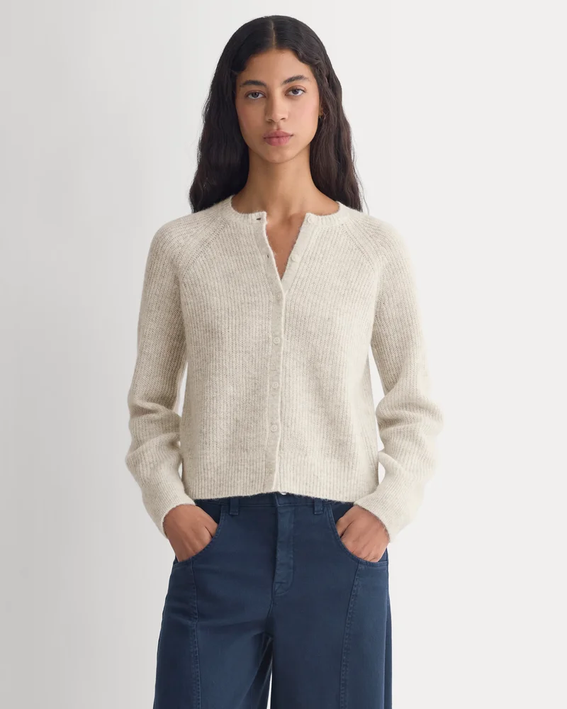 Ribbed Cropped Cardigan in Alpaca | Almond