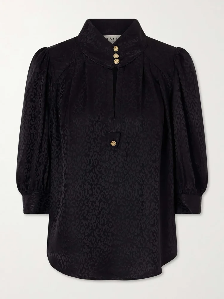Papisoleil silk-satin jacquard blouse