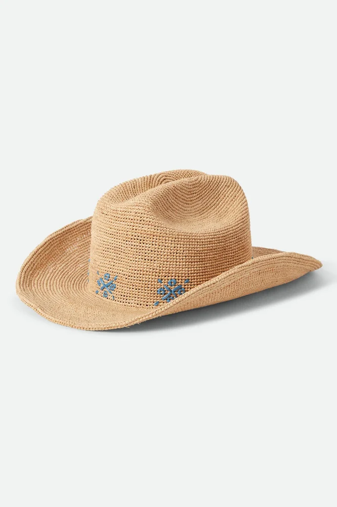 Odessa Straw Packable Cowboy Hat in Tan/Sunrise Blue