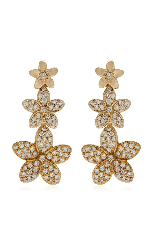Plumeria Linear 14K Gold Diamond Earrings