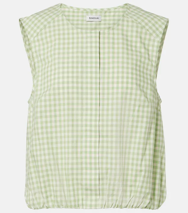 Gingham cotton-blend top