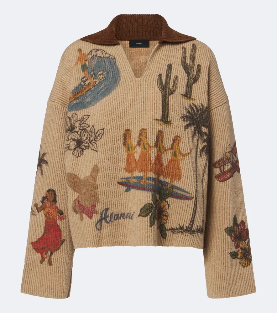 Decade printed wool and cotton-blend polo sweater