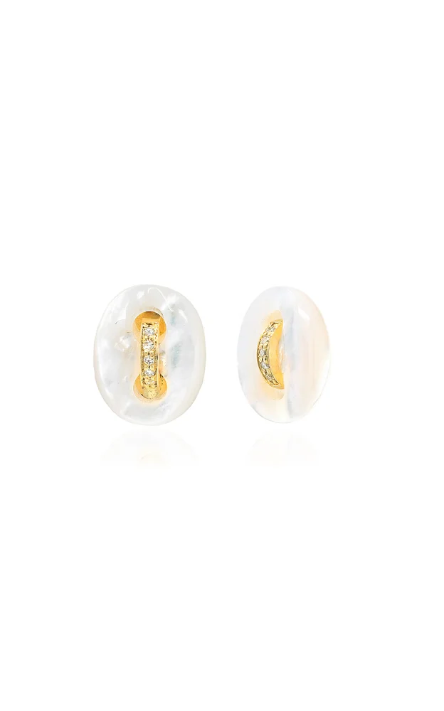 Mini Mariner 18K Yellow Gold Diamond Mother Of Pearl Earrings