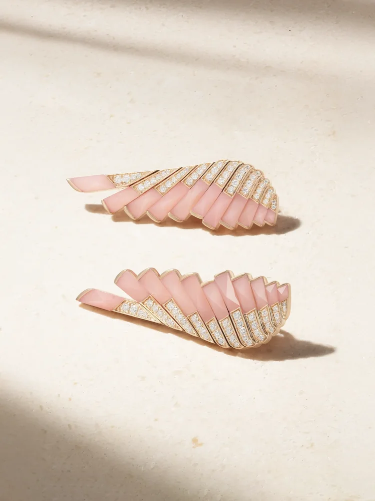 Wings Rising 18-karat rose gold, opal and diamond earrings