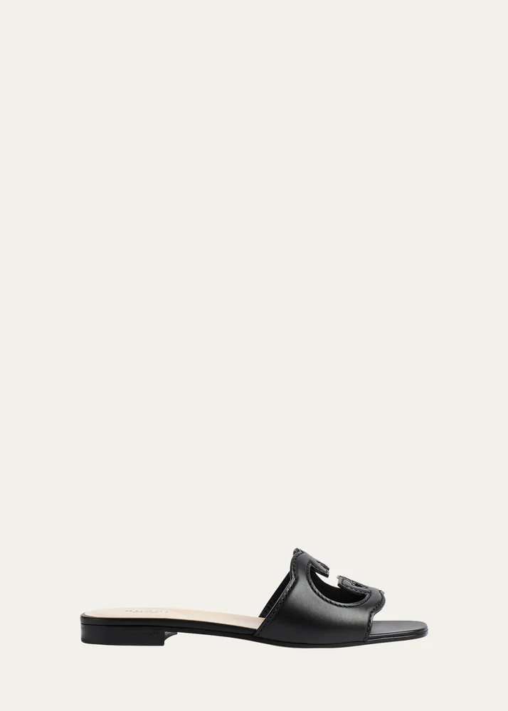 Leather Logo Cutout Flat Sandals
