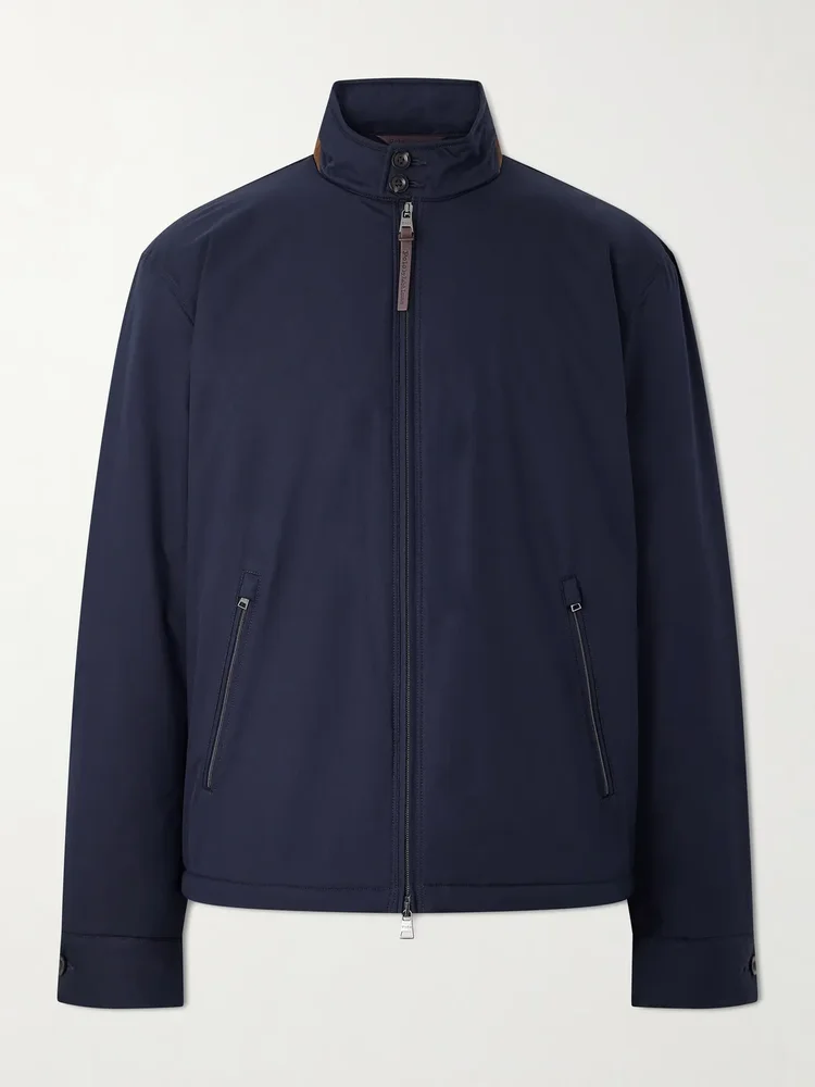 Leather and Suede-Trimmed Gabardine Jacket