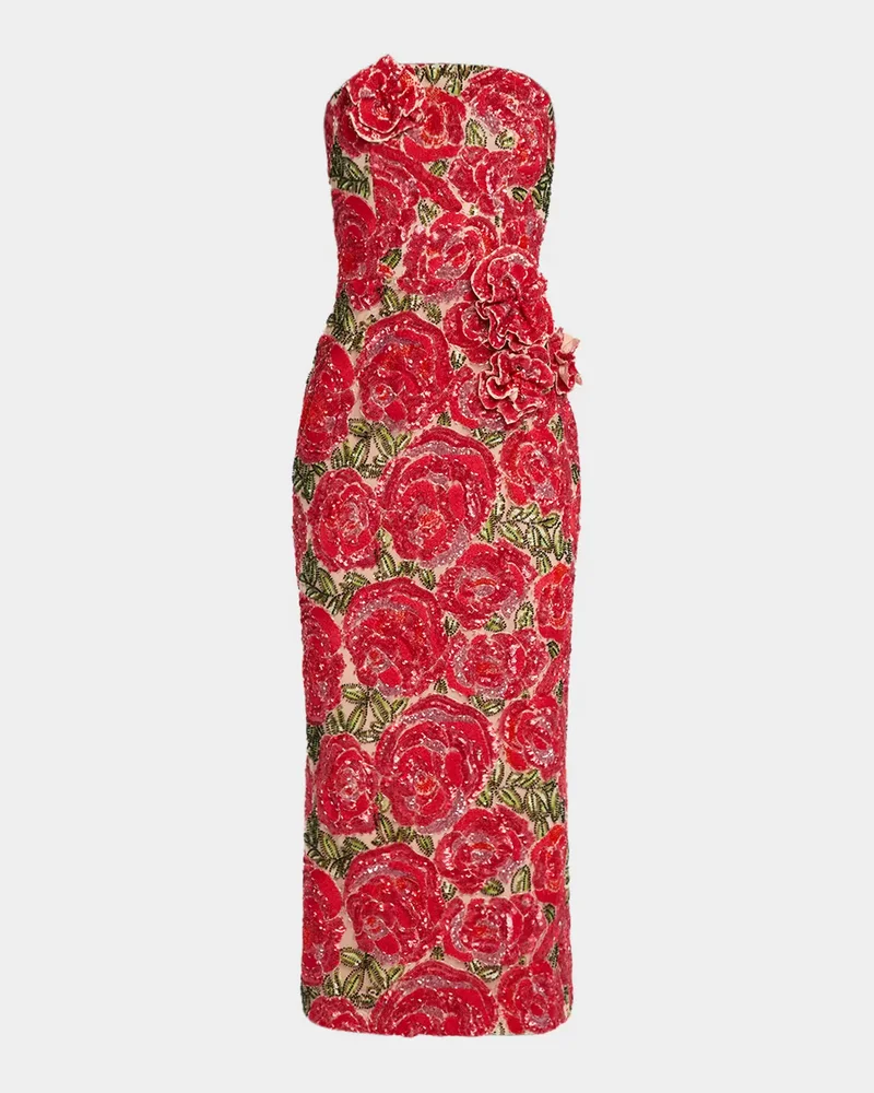 Victoria 3D Strapless Floral Sequin Gown