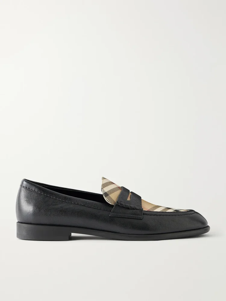 Opal check-trimmed leather penny loafer