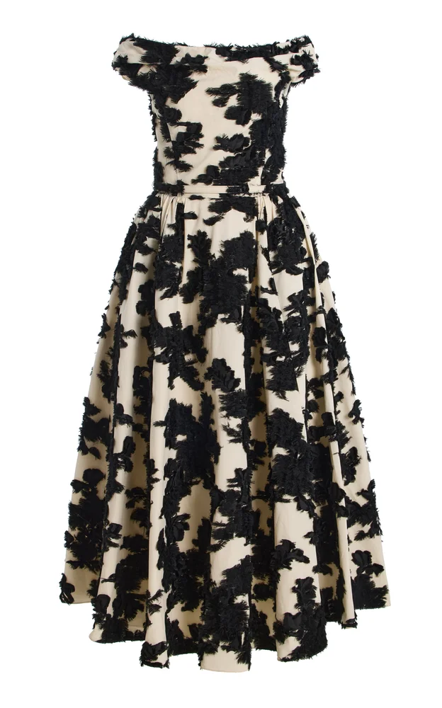 Off-The-Shoulder Abstract Fil Coupe Midi Dress
