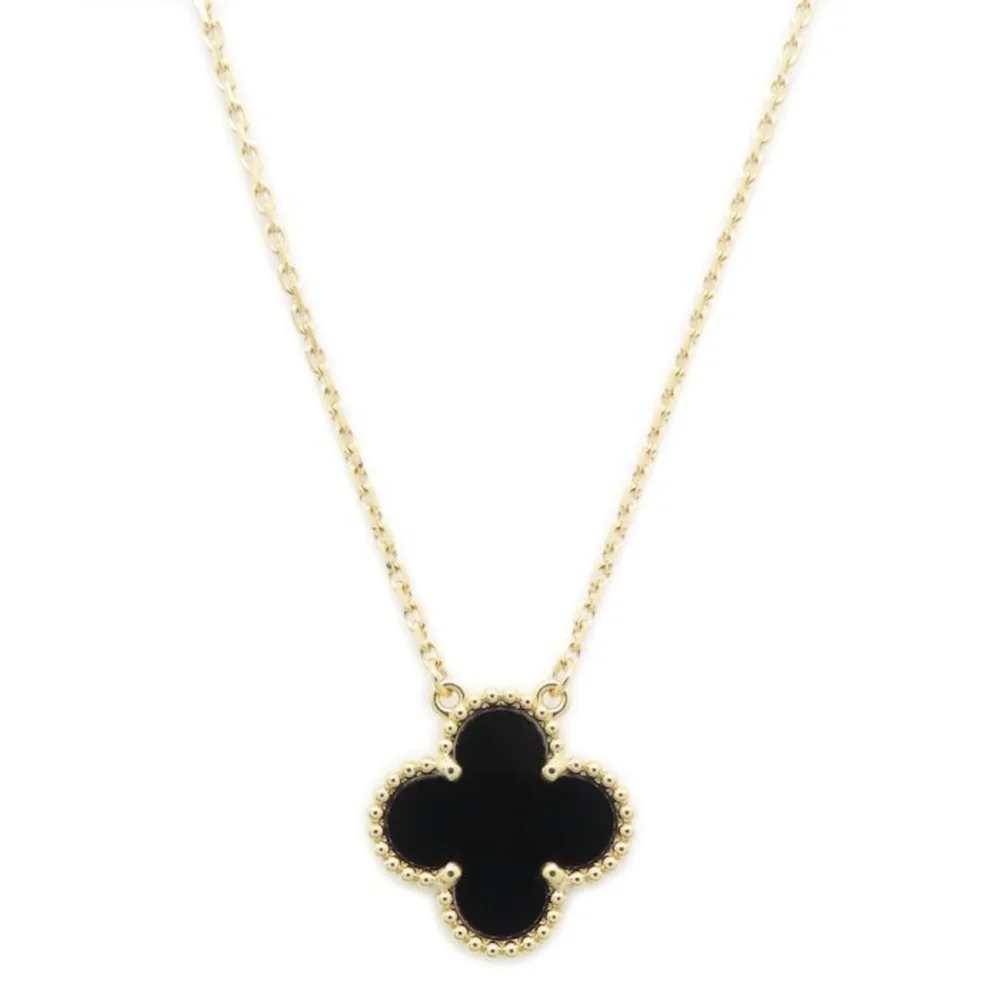 Vintage Alhambra Pendant Necklace 18K Yellow Gold and Onyx