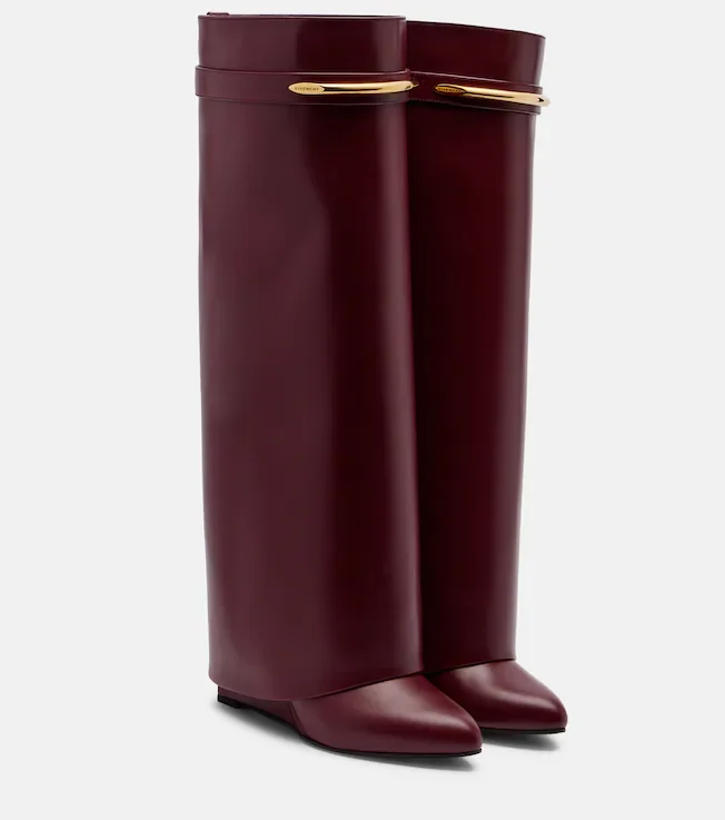 Shark 95 leather knee-high boots in burgundy