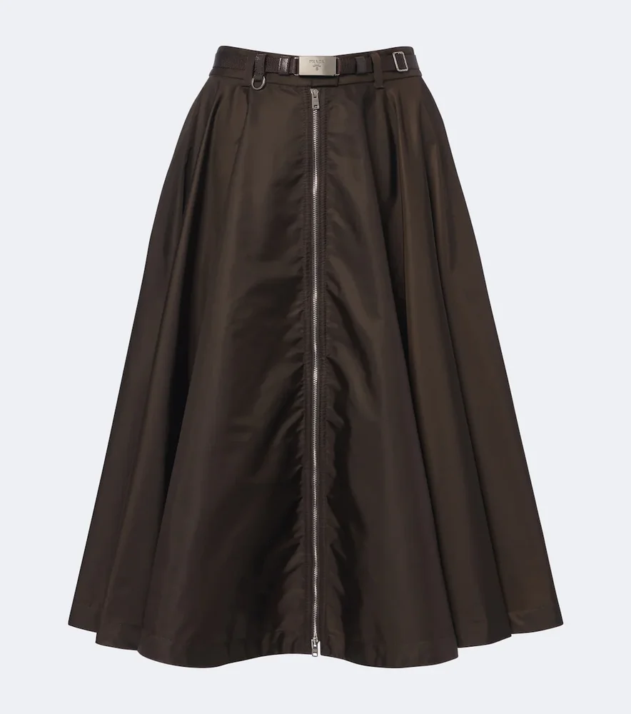 Re-Nylon belted midi skirt