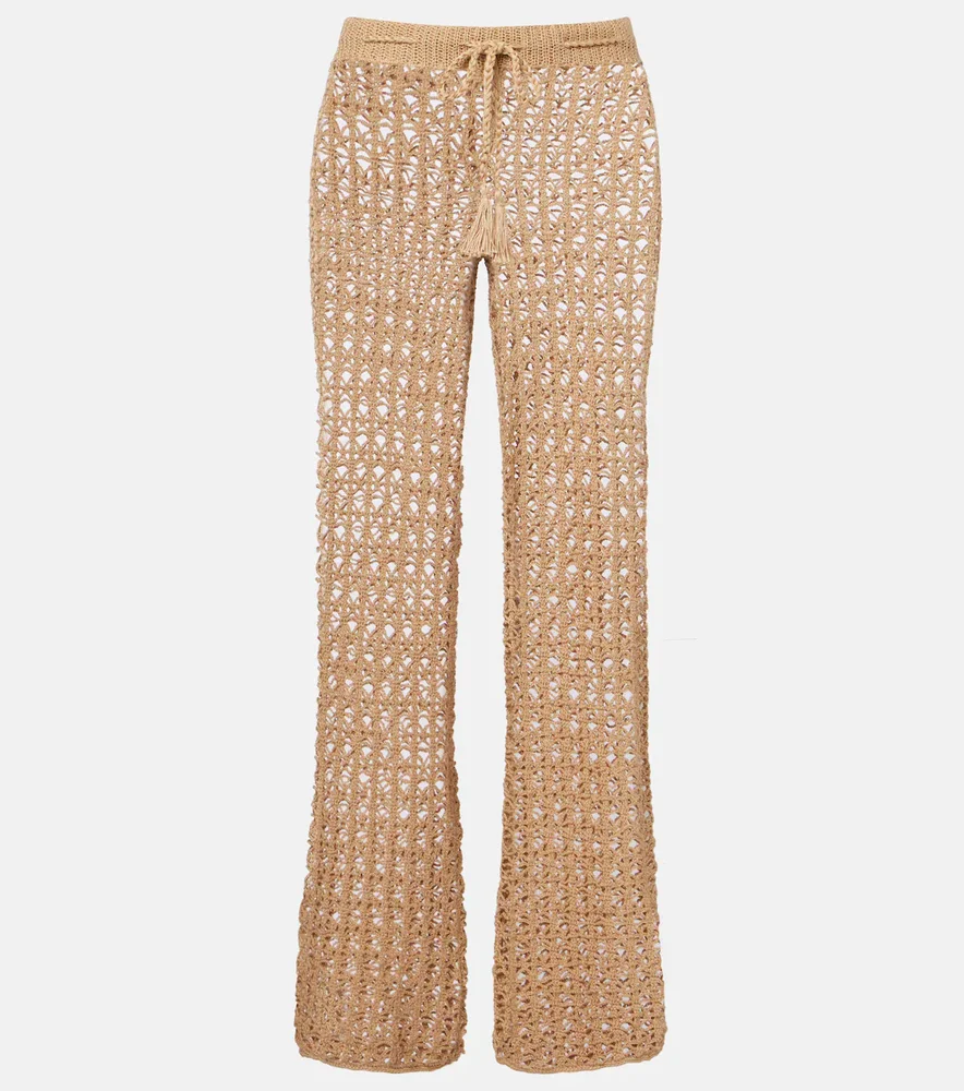 Crochet cotton wide-leg pants
