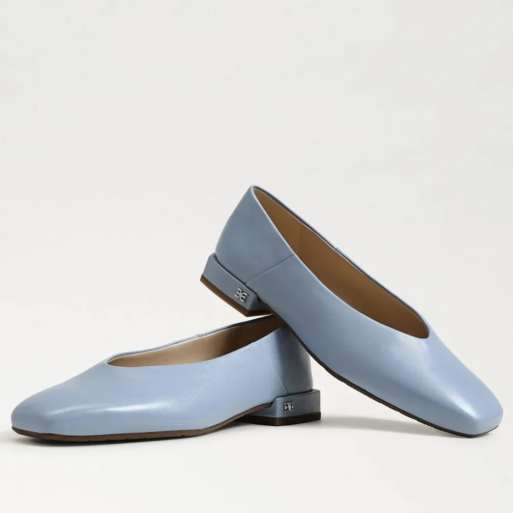 Italian Leather Handwoven Square Toe Ballet Flat in Black