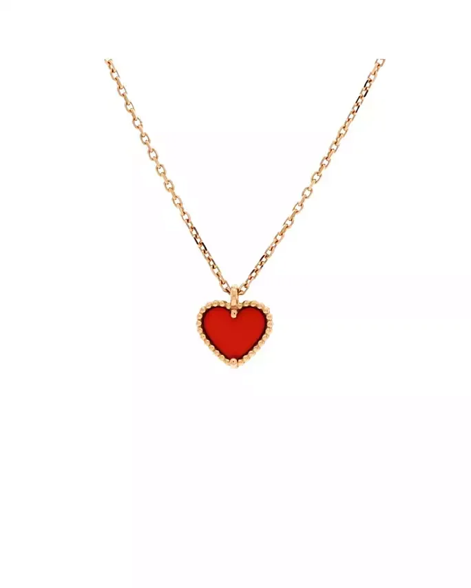 Sweet Alhambra Heart Pendant Necklace 18K Rose Gold and Carnelian, 15.75"