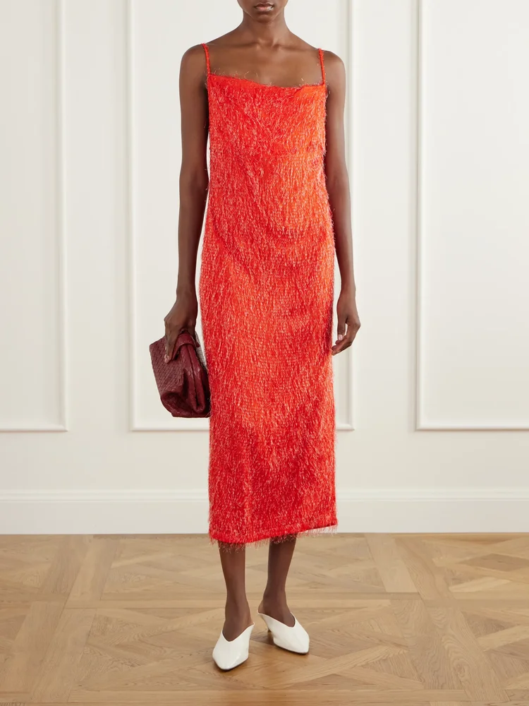 Draped fil coupé jacquard midi dress