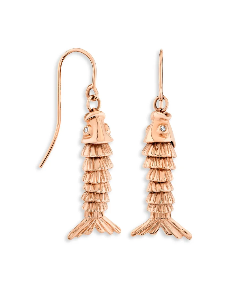 14K Rose Gold Diamond Accent Fish Drop Earrings