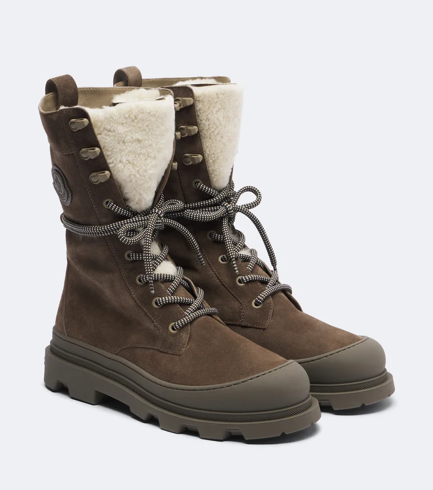 Vera shearling-trimmed suede lace-up boots