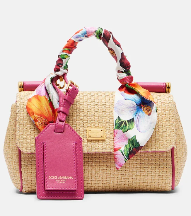 Sicily Small raffia-effect top-handle bag