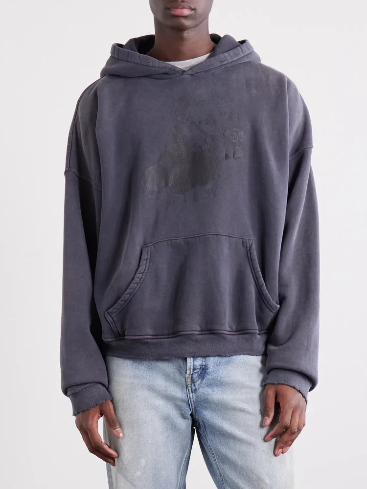 Pit Bull Distressed Printed Cotton-Jersey Hoodie